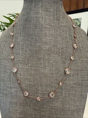 Rose Gold Tone Crystal Station Necklace | 15–17” Adjustable